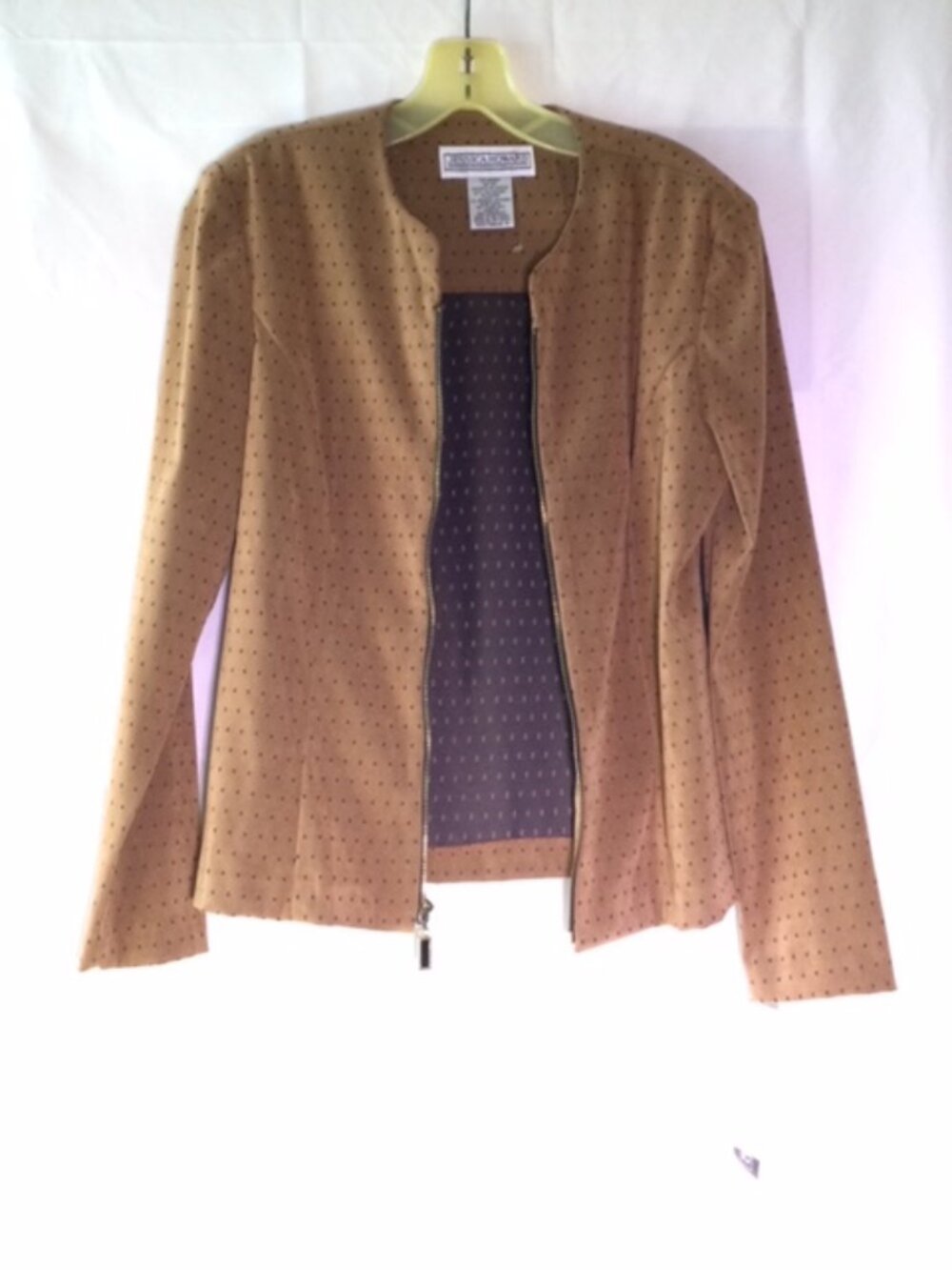 Jessica Howard Brown Polka Dot Collarless Zip Jacket Business Casual